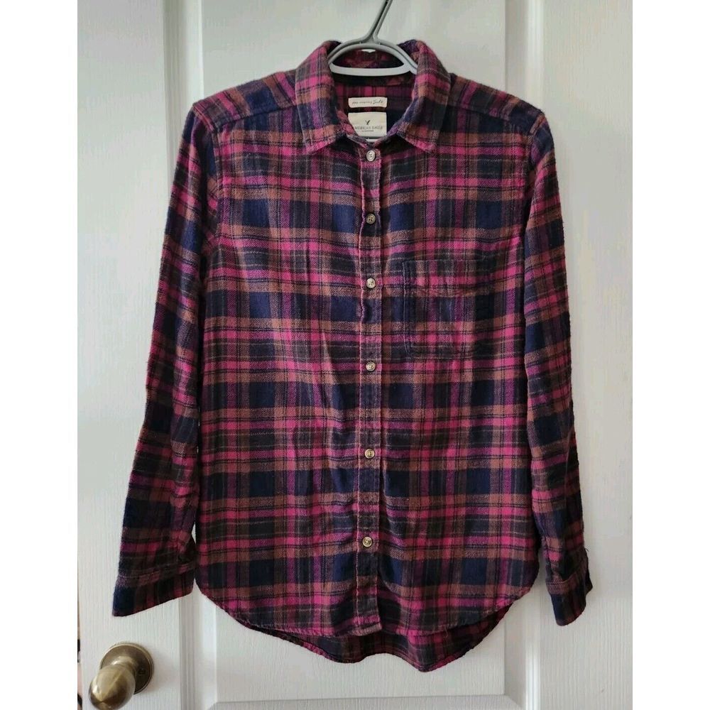 American Eagle Soft Women's Plaid Flannel Shirt Button Up Long Sleeve Size S